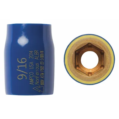 AMPCO Nonsparking Socket: SAE, 3/8 in Drive Size, 1/2 in Socket Size, 6-Point - 3/8" Drive Non-Sparking Hand Sockets