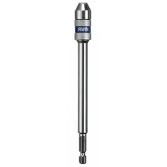 This extended-reach bit holder is designed for power tools and accepts 1/4-inch hex-shank bits. The magnetic tip secures bits during use. It is suitable for applications requiring additional reach, such as driving screws or drilling in confined spaces, and is not impact rated.