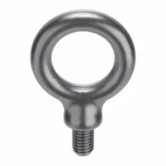 Steel, plain-finished machinery eye bolt with shoulder. M8x1.25 thread size, 31.7 mm thread length. Used as a lifting point for hoists, cranes, or slings in industrial rigging applications. Made in USA. Nut not included.