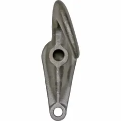 This forged steel tow hook from BUYERS PRODUCTS measures 8 1/2 inches in overall length and 5 1/2 inches in width, with a silver finish. It is designed for vehicle recovery and towing applications, providing a secure attachment point for pulling or securing loads.