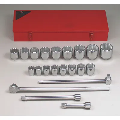 WRIGHT Socket Wrench Set: 1 in Drive, 21 Piece, 12-Point, SAE - SAE Socket Sets with Drive Tools