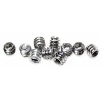 Cup point hex head set screws designed for securing showerheads in compatible shower systems. Each pack includes 10 screws with a 1/8 in overall width. Suitable for bathtub and shower installations where trim and components need to be fastened