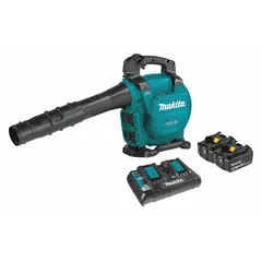 Battery-powered handheld blower delivering 473 cfm maximum air flow and 120 mph maximum air speed. Suitable for clearing leaves, grass clippings, and light debris from lawns, driveways, and worksites.