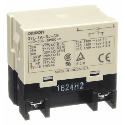 OMRON Enclosed Power Relay: Bracket Mounted, 30 A Current Rating, 24V DC, SPST-NO - Bracket-Mounted Relays