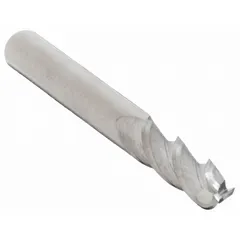 Carbide ball end mill with 1/8" mill diameter, 1/2" length of cut, and 1-1/2" overall length. Three-flute design for general-purpose contouring, profiling, and 3D machining of metals and plastics. Suitable for creating smooth curved surfaces in die and mold work, aerospace components, and precision tooling.