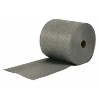 This polypropylene sorbent roll is supplied in a bale format, measuring 15 inches wide by 73 feet long. It is designed for absorbing leaks, spills, and drips in industrial fluid management applications, handling oils, coolants, and water-based fluids