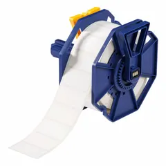 Acrylic label roll with permanent adhesive and inkjet print-receptive surface. Each label measures 1 in x 2 in, supplied in rolls of 1,000. Designed for use with J7300 printer series. Suitable for industrial identification, asset tagging, and cable marking.