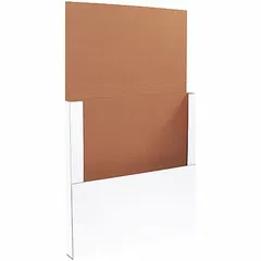 White corrugated cardboard mailer with single-wall construction and ECT-32-B rating. Inside dimensions 18 in length by 2 in height. Easy-fold closure for quick assembly. Suitable for shipping flat or low-profile items such as documents, photos, or small parts.