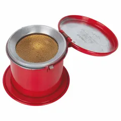 The EAGLE Bench Can (B600D) is a 1/8 gallon capacity container made of powder coated steel in red. It is designed for safely dispensing and storing small quantities of flammable liquids in industrial settings such as maintenance shops, labs, and manufacturing facilities.