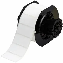 Rubber, permanent adhesive precut label roll measuring 1 in x 2 in, supplied with 1,500 labels. Compatible with BBP33 printer series. Used for industrial identification, asset tracking, and equipment marking in facility environments.