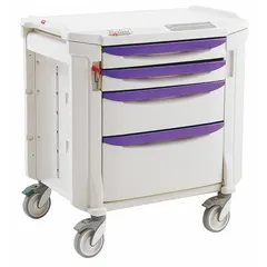 Polyethylene bedside and nurse server cart with a taupe cabinet and white drawer. Configured with two swivel and two swivel-with-brake casters for mobility and stability. Suitable for storing and transporting patient supplies, linens, and medications in healthcare settings.