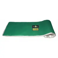 This ceramic fiber throw blanket is designed for thermal insulation of straight pipe sections and universal valves. It features a green Teflon coated fiberglass cloth jacket with a magnet fastening system for easy installation. The 4 ft cover width accommodates pipe circumferences from 0 to 4 inches
