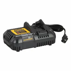 Single-port rapid charger for DEWALT 12V, 20V, and 60V DC batteries. Charges a 6 Ah battery in one hour. Suitable for job sites requiring fast battery turnaround.