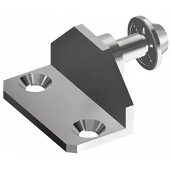 Zinc-plated steel bracket for mounting gas springs. Provides a pivot point for lifting, counterbalancing, or damping in machinery, material handling, and access panels.