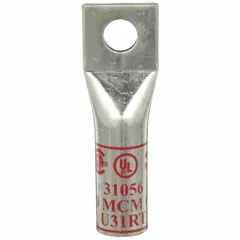 Copper one-hole compression lug for terminating 350 kcmil stranded wire. Features a long barrel and 1/2 in stud size. Used in power distribution and equipment connections for secure, high-conductivity terminations.