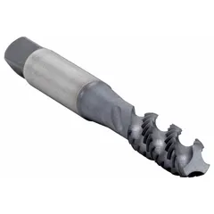 General purpose spiral-flute tap for threading blind holes. Features a semi-bottoming chamfer and 3 flutes to evacuate chips upward. Suitable for use in steel, stainless steel, and aluminum. Tolerance D5 / 6H.