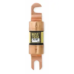 The BUSSMANN ALS-300B is a fast-acting, general purpose bolt-on fuse rated for 300 A at 80 V DC. It is non-indicating and part of the ALS Series. This fuse is used for overcurrent protection in DC circuits, commonly found in industrial equipment such as forklifts, battery-powered machinery, and material handling systems.