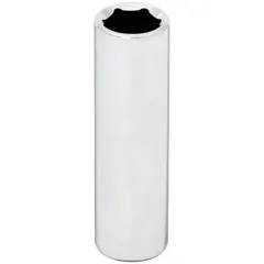 This 1/4" drive hand socket features a 6-point, deep profile for accessing recessed fasteners. The 1/2" SAE socket size and chrome finish provide corrosion resistance for general maintenance and repair tasks.