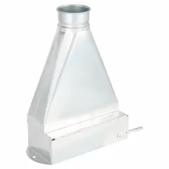 Galvanized steel floor sweep for 5-inch duct diameter, 18 inches overall length, 20-gauge thickness. Used in industrial dust collection and ventilation systems to capture debris and particles from floor level, connecting to ductwork for efficient removal of sawdust, metal shavings, and other materials.