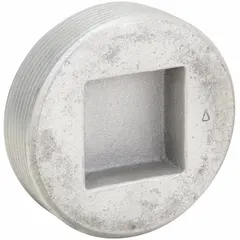 Galvanized iron blank plug with 4-inch NPT male-to-male threading. Seals unused openings in hazardous-location enclosures to prevent ingress of gas, dust, or moisture. Suitable for use in industrial environments requiring explosion-proof fittings.