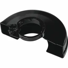 This wheel guard is designed for angle grinders with a 5-inch maximum wheel diameter. It features quick installation and helps reduce dust during cutting applications, contributing to a cleaner work area.