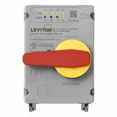 Non-fusible safety switch rated 30 A and 600V AC for single or three-phase applications. Features a non-metallic enclosure. Used as a disconnecting means to isolate power for maintenance or emergency shutdown in industrial electrical systems.