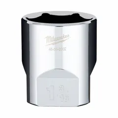 This MILWAUKEE anti-roll hand socket features a 1/2 in drive size and 13/16 in socket size with a 6-point standard configuration. The chrome finish provides corrosion resistance. Its anti-roll design prevents the socket from rolling on sloped surfaces, making it suitable for use with ratchets and torque wrenches in automotive and industrial applications.