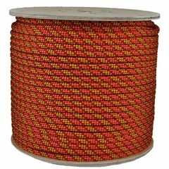This 1/2-inch diameter static kernmantle rope is constructed from polyester. It has a working load limit of 820 lb and is suited for rigging, climbing, rope access, and load securing applications where low stretch is required.