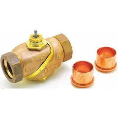 Hydronic globe valve for modulating water flow in HVAC heating and cooling loops. Suitable for commercial building systems, district energy plants, and industrial process control applications requiring precise flow regulation.