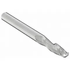 Carbide ball end mill with 1/8" mill diameter, 2 flutes, 3/4" length of cut, and 2-1/4" overall length. Designed for general-purpose contouring, slotting, and profiling in CNC machining. Suitable for 3D surface finishing and die/mold work on materials such as steel, aluminum, and plastics.