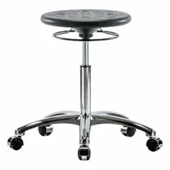 APPROVED VENDOR Polyurethane Lab Stool, Height Range 19 1/4 in to 27 in, 13 in Seat Width, 13 in Seat Depth, Aluminum Base, 5 Casters, Black