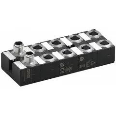 This IO-Link hub provides 16 digital inputs and supports COM3 communication at 230.4 kbit/s. It features 5-pole A-coded M12 female connectors and is rated IP68 for protection against dust and water ingress. Suitable for connecting sensors and actuators in industrial automation environments.