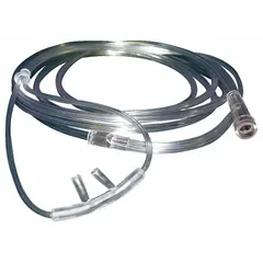 This pediatric nasal cannula is made of PVC with a 7 ft tube length and softened tip. It is intended for delivering supplemental oxygen to infants and children in clinical settings.