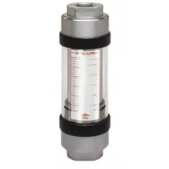 This inline variable area flowmeter is designed for measuring oil flow in high-temperature industrial systems. It features a scale display, Viton seals and O-rings, and offers +/-2% accuracy. The universal mounting orientation allows flexible installation in hydraulic circuits, lubrication loops, and cooling lines. Connection type is NPTF.