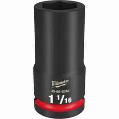 This 3/4" drive deep impact socket features a 1-1/16" SAE 6-point design with friction retention. It is suited for use with impact tools on heavy-duty fastening and loosening tasks in automotive, construction, and industrial maintenance. The black phosphate finish provides corrosion resistance.