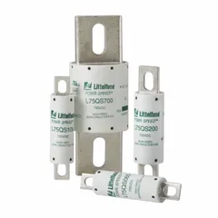 Very-fast-acting bolt-on fuse rated 350 A at 750 V DC. Non-indicating type from the L75QS series. Designed for overcurrent protection in DC power electronic circuits such as inverters, drives, and UPS systems.