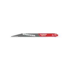 Carbide-tipped reciprocating saw blade with 6 teeth per inch, 12-inch length, and 0.05-inch thickness. Rigid design and tapered geometry enable straight cuts in wood, metal, and plastic. Suitable for demolition, construction, and maintenance tasks such as framing, plumbing, and electrical work.
