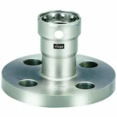 Stainless steel press pipe flange with Press-fit x Flange connection type and FKM sealing. Connects 1 1/2 in pipe to 4 in pipe size. Used for transitioning between press-fit and flanged connections in piping systems.
