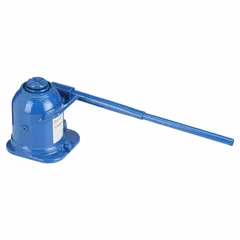 This manual-handle-operated mechanical bottle jack has a 20-ton load capacity and a steel body. It is designed for high-clearance lifting in applications such as raising machinery, equipment, or vehicles for maintenance and repair.