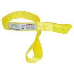 This 2-ply polyester twisted-eye web sling has a 16 ft length and a 6,400 lb vertical hitch capacity. The high-visibility material aids in load identification during lifting and rigging operations. A wear-resistant tag is included for durability. Suitable for general material handling tasks in industrial environments.