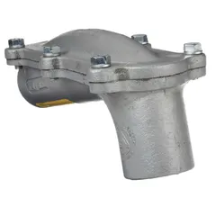 Iron pulling elbow with 1-1/4 in FNPT x 1-1/4 in FNPT ends, powder coated finish. Used in electrical conduit systems to route cables around corners, connecting threaded conduit fittings.
