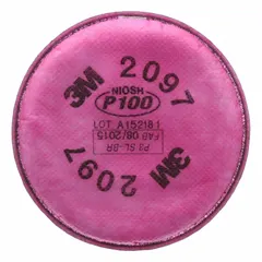 NIOSH-rated P100 particulate filter with magenta color code and bayonet connection. Designed for use with 3M 6000, 6500, 7500, and FF-400 series reusable respirators. Provides protection against particulates and nuisance-level organic vapors. Sold as a 2-pack.