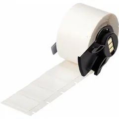 Nylon wraparound label with black print on white background, sized 3/4 in x 1 in. Designed for wire gauges from 10 AWG to 4 AWG. Compatible with BMP71 printer series and requires M7-R4300 ribbon. Used for permanent identification of wires and cables in industrial settings.