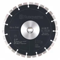 This diamond saw blade is designed for wet cutting of concrete and asphalt with a power cutter. It features a 9-inch blade diameter and a 1-inch arbor size. Suitable for construction, demolition, and roadwork applications requiring precise cuts in hard materials