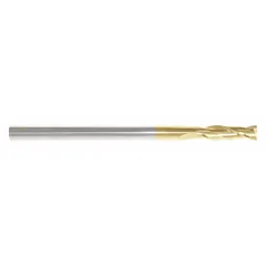 This general purpose carbide square end mill features a TiN coating for reduced friction and extended tool life. With 2 flutes, a 3/8" mill diameter, 1-1/2" length of cut, and 6" overall length, it is suited for milling slots, profiling, and contouring in metals and plastics in industrial workshops.