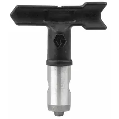 This GRACO airless spray gun tip features a 0.019 in orifice size and is compatible with RAC X series spray guns and model 243161. It includes a OneSeal (tip seal) for proper sealing. The black tip is used for applying paints and coatings in industrial finishing, construction, and maintenance applications.