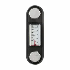 Oil level gauge for unpressurized tanks, with M12 metric male connection, 178 mm sight height, and 254 mm mounting centers. Includes a thermometer and NBR seal material. Suitable for monitoring fluid levels in gearboxes, hydraulic reservoirs, and lubrication systems.