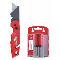 This manually opening multi-tool utility knife features a steel handle and steel blade, with a built-in blade dispenser that holds 50 blades for quick changes. It is suitable for cutting materials such as cardboard, drywall, and plastic strapping in construction, warehousing, and maintenance settings.