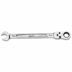 Chrome vanadium steel construction with a chrome finish. 7/16 in head size, 7/8 in overall length. 12-point ratcheting box end for fastener engagement. Used in assembly, maintenance, and repair tasks.