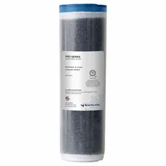 Water purification cartridge with polypropylene housing and MBD10SC mixed-bed deionization media. Flow rate 0.8 lpm, overall diameter 2 1/2 in. Removes dissolved ions from feedwater for deionization applications.